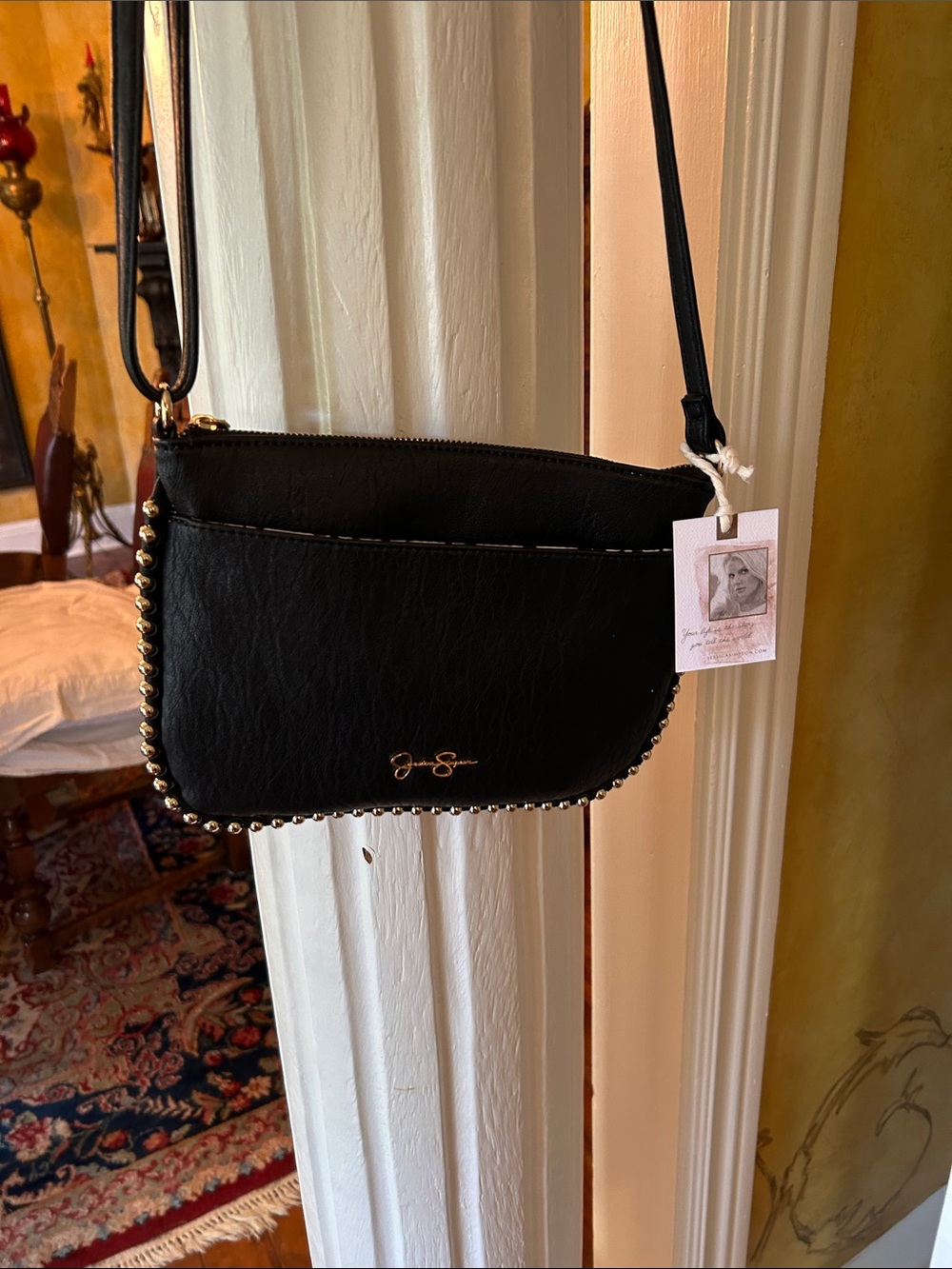 Jessica Simpson Black Crossbody Bag with Gold Stud Trim